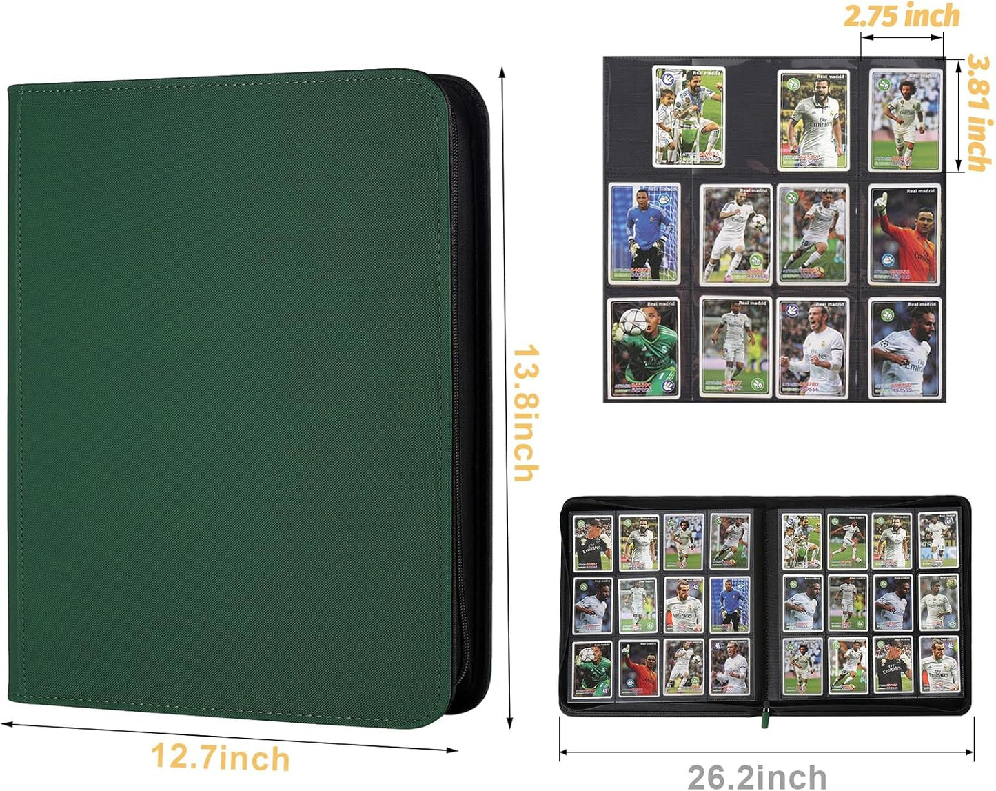 Trading Card Binder 12 Pocket, GERMUN PU Cover Card Binder for 720 Cards, Premium Trading Card Holder Folders, Double Sided Pocket Card Album for MTG, TCG (Dark Green)