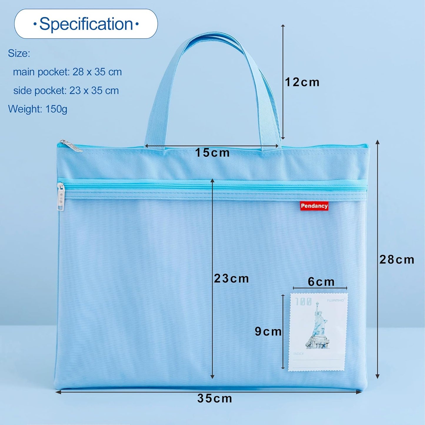 Pendancy Mesh Zipper Pouch 11x13.7 in, 2 pcs Large Double Pocket Waterproof File Bag with Handle, A4 Size Foldable Document Storage for Puzzle Project/Cross Stitch/Travel/Office（Gray Blue）