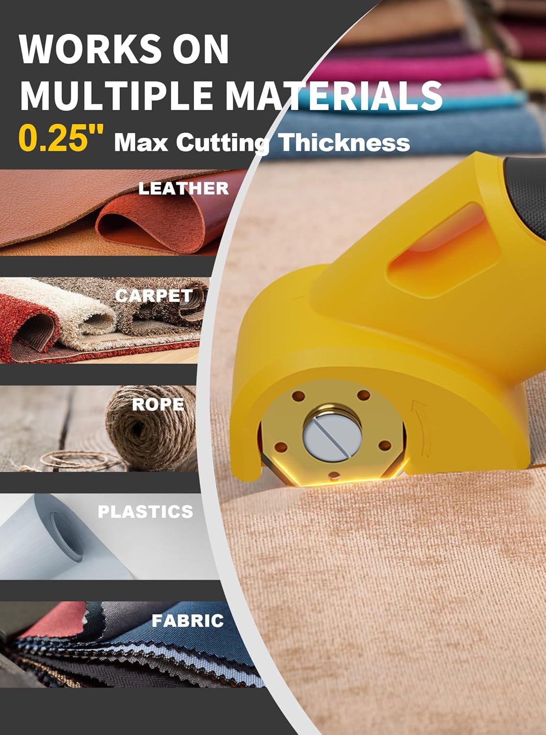 4V 2000mAh Cordless Cardboard Cutter, Electric Box Cutter for Cardboard with 2 Titanium Blades,LED & Safety Lock,Max Cutting1/4",Rotary Cutter for Fabric,Gifts for Men&Women - Yellow