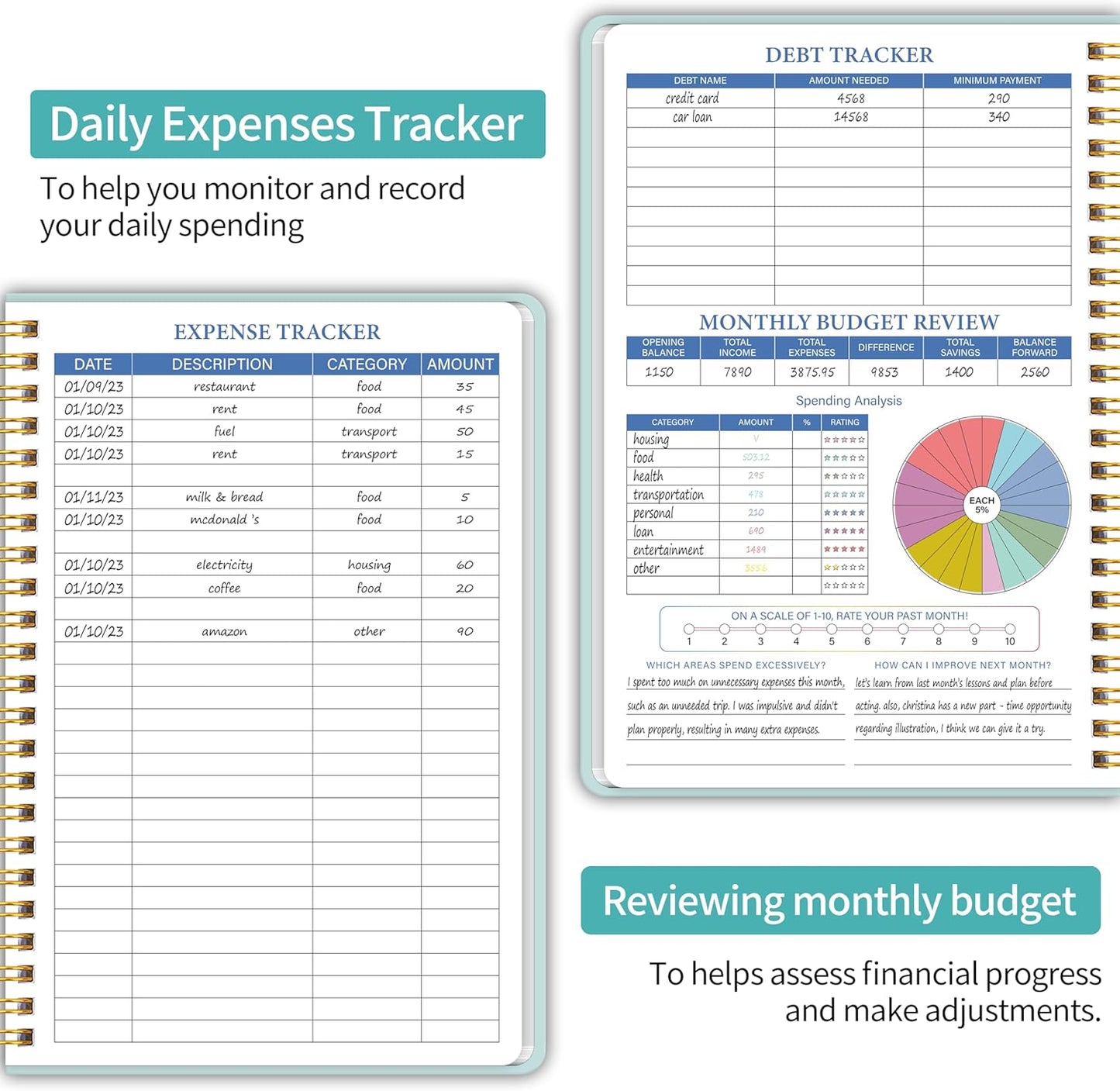 Monthly Budget Planner - 14 Months Hardcover Undated Financial Planner Organizer Budget Book with Expense and Debt Tracker Notebook to Manage Your Money Effectively, Bill Organizer