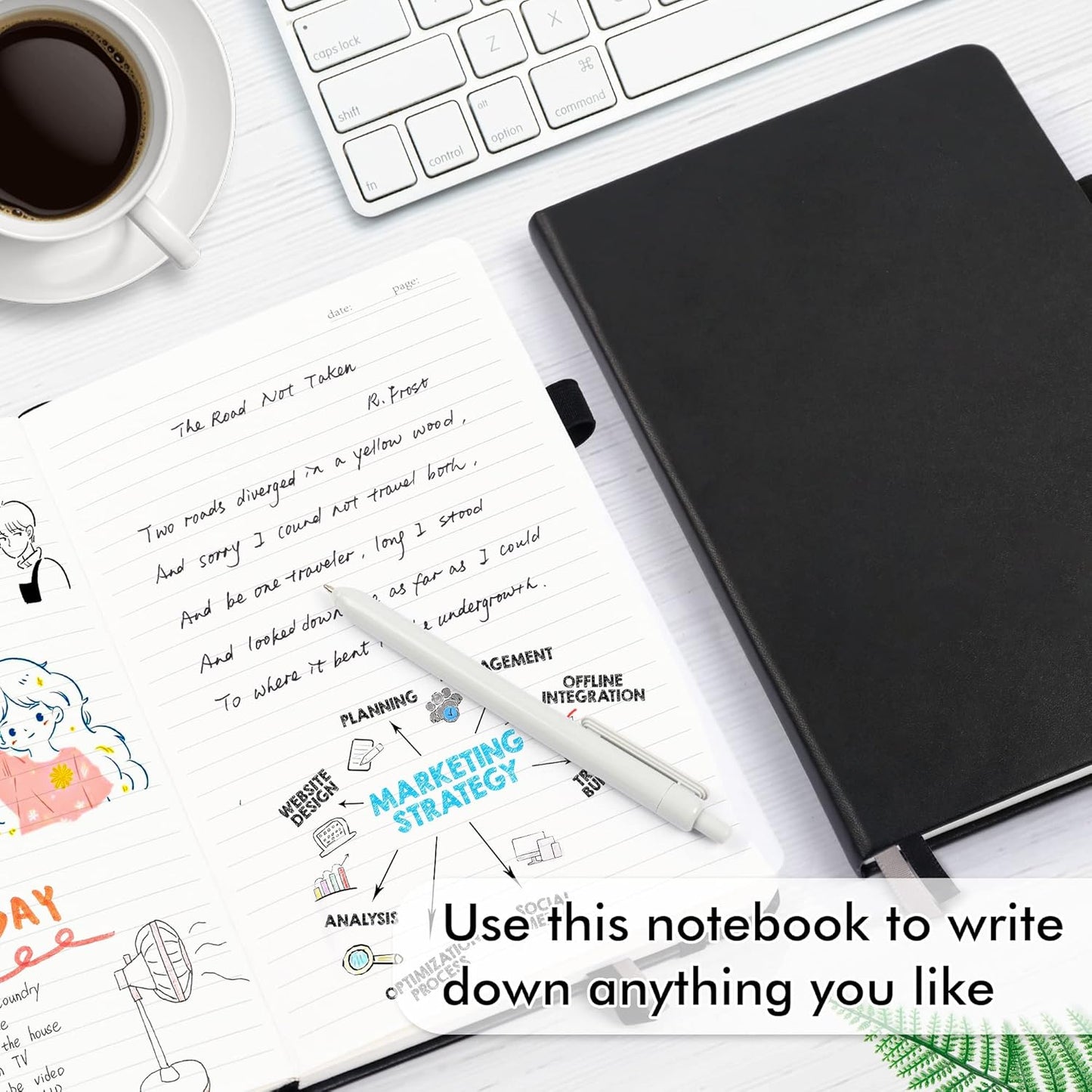 feela 12 Pack Notebooks Journals Bulk with 12 Black Pens, A5 Hardcover Notebook Classic Ruled Journal Set with Pen Holder for School Business Work Travel Writing, 120 GSM, 5.1”x8.3”, Black