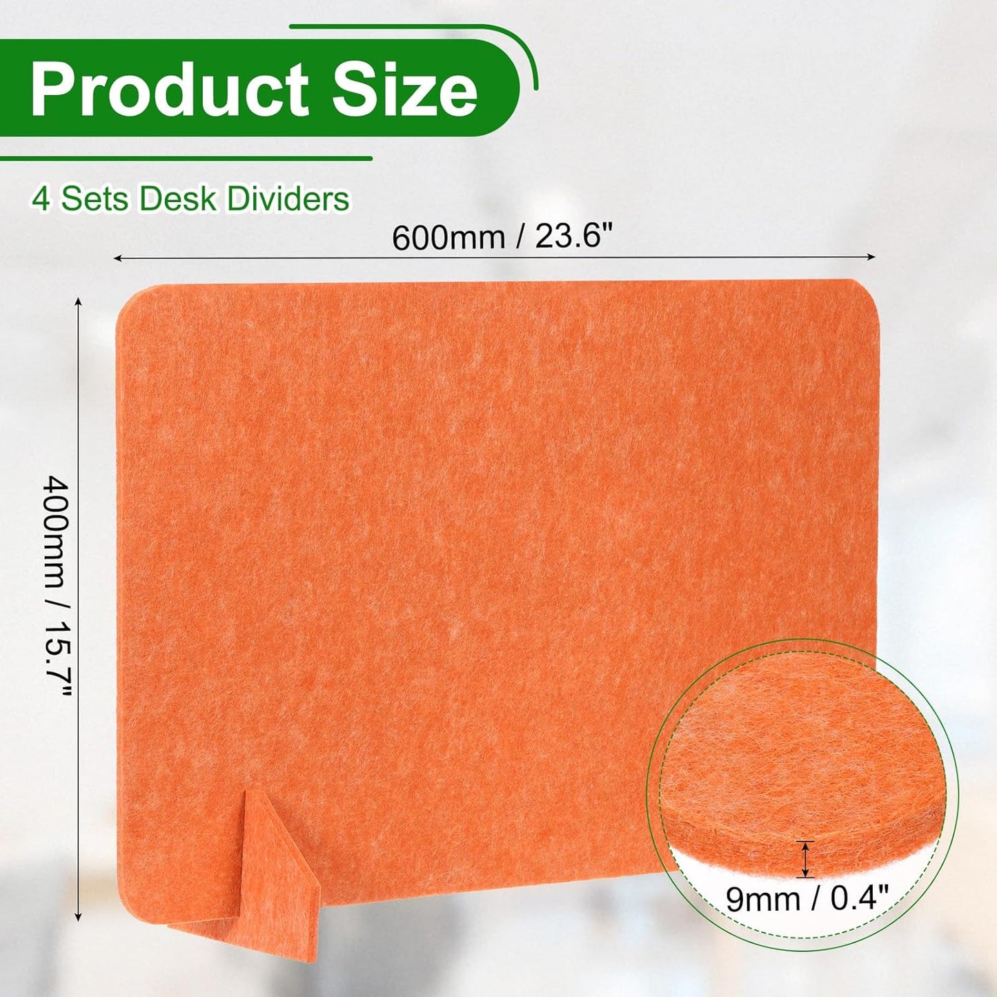 PATIKIL Desk Divider, 4 Set 24 x 16 Inch Acoustic Freestanding Desk Divider Desk Privacy Panel with 8 Pcs Support Feet for Library Office Workstation,Orange