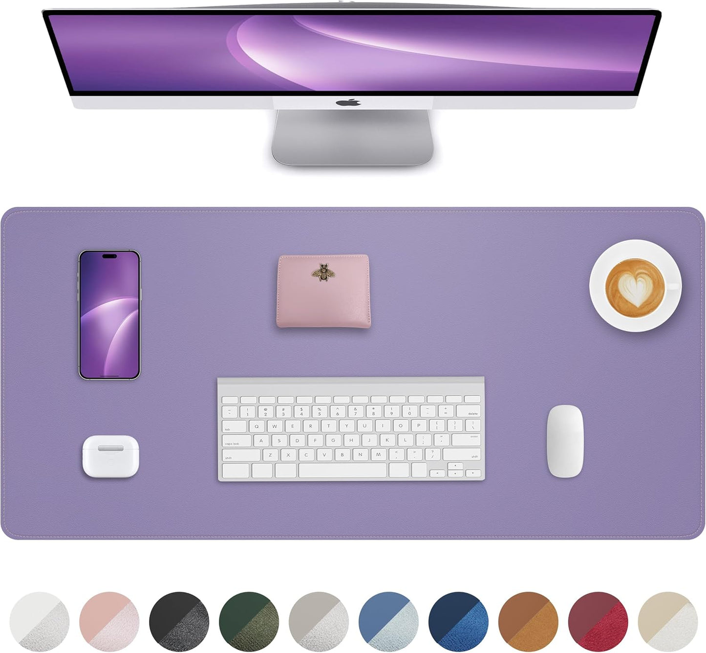 Leather Desk Pad Protector, Purple Desk pad, Office Desk Mat, Non-Slip PU Leather Desk Blotter, Laptop Desk Pad, Waterproof Desk Writing Pad for Office and Home (Light Purple, 31.5" x 15.7")