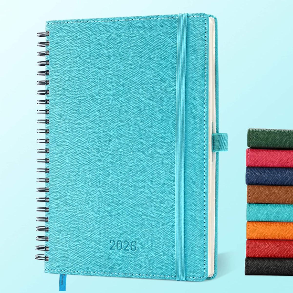 Planner 2026 Daily Weekly and Monthly,8.5"x6.5",12 Months Spiral Bound Calendar Agenda with Self-adhesive Pen Holder,2026 Appointment Book with Vegan Leather Soft Cover,Light Blue