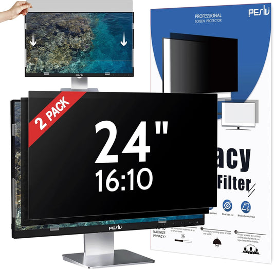 [2 Pack] 24 Inch Privacy Screen for Computer Monitor 16:10 Aspect Ratio, Eye Protection Anti Blue Light Glare Shield, 24inch Removable Black Blackout Anti Spy Desktop Security Private Filter