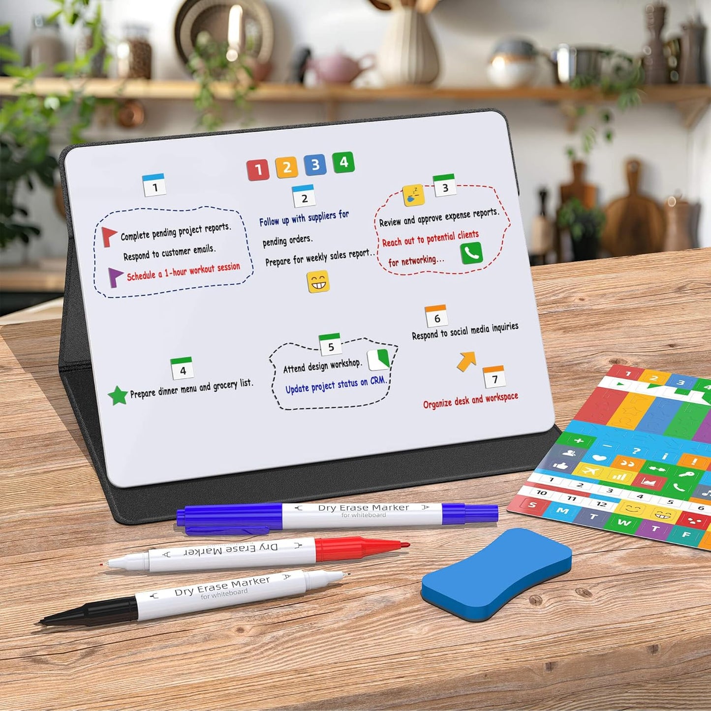 Small Desktop Dry Erase Board, 9.5x7 Magnetic Planner Desk White Board with Stand, Portable Whiteboard for Office Home School Supplies MH780 (M1 Blank (Blue))