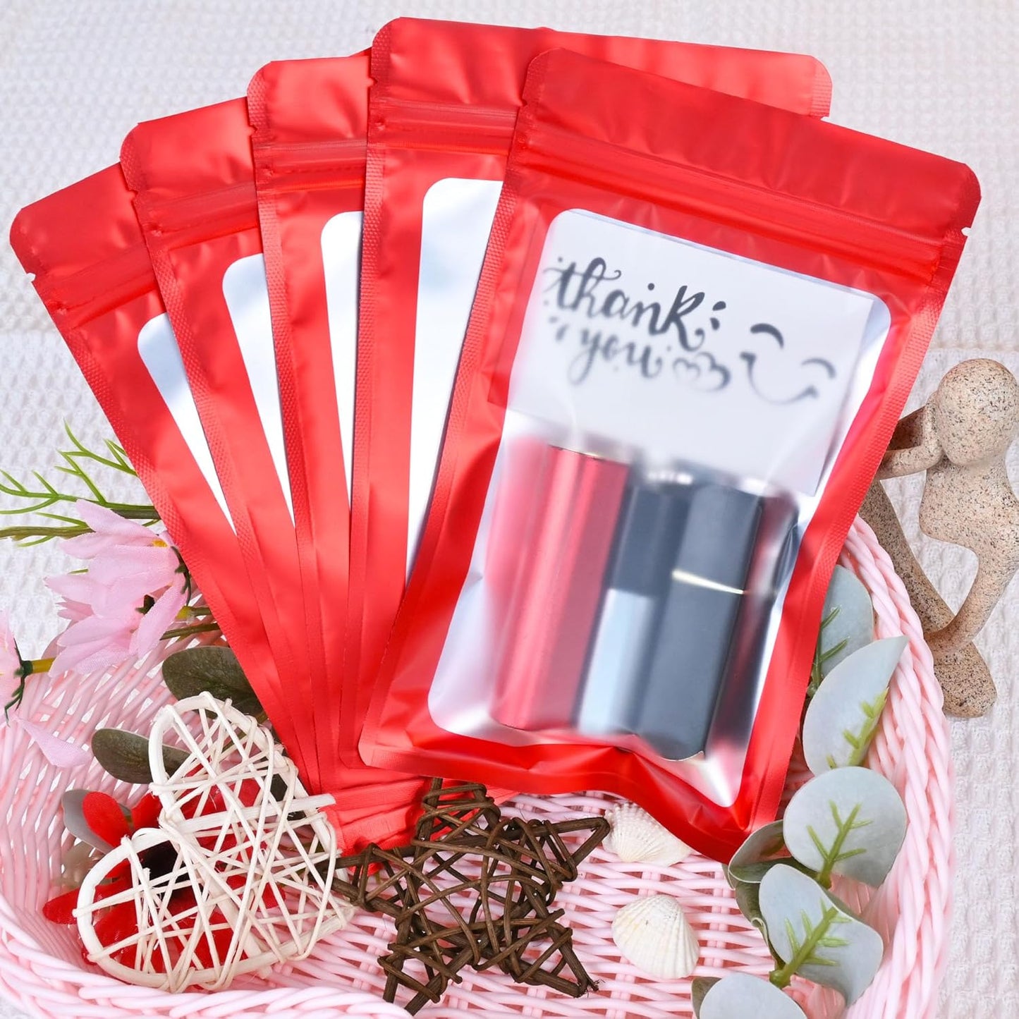 Resealable Mylar Pouch Bag Great for Office Home Party Favor Food Storage (100PCS, Red Color, 3 x 4.7 inch)