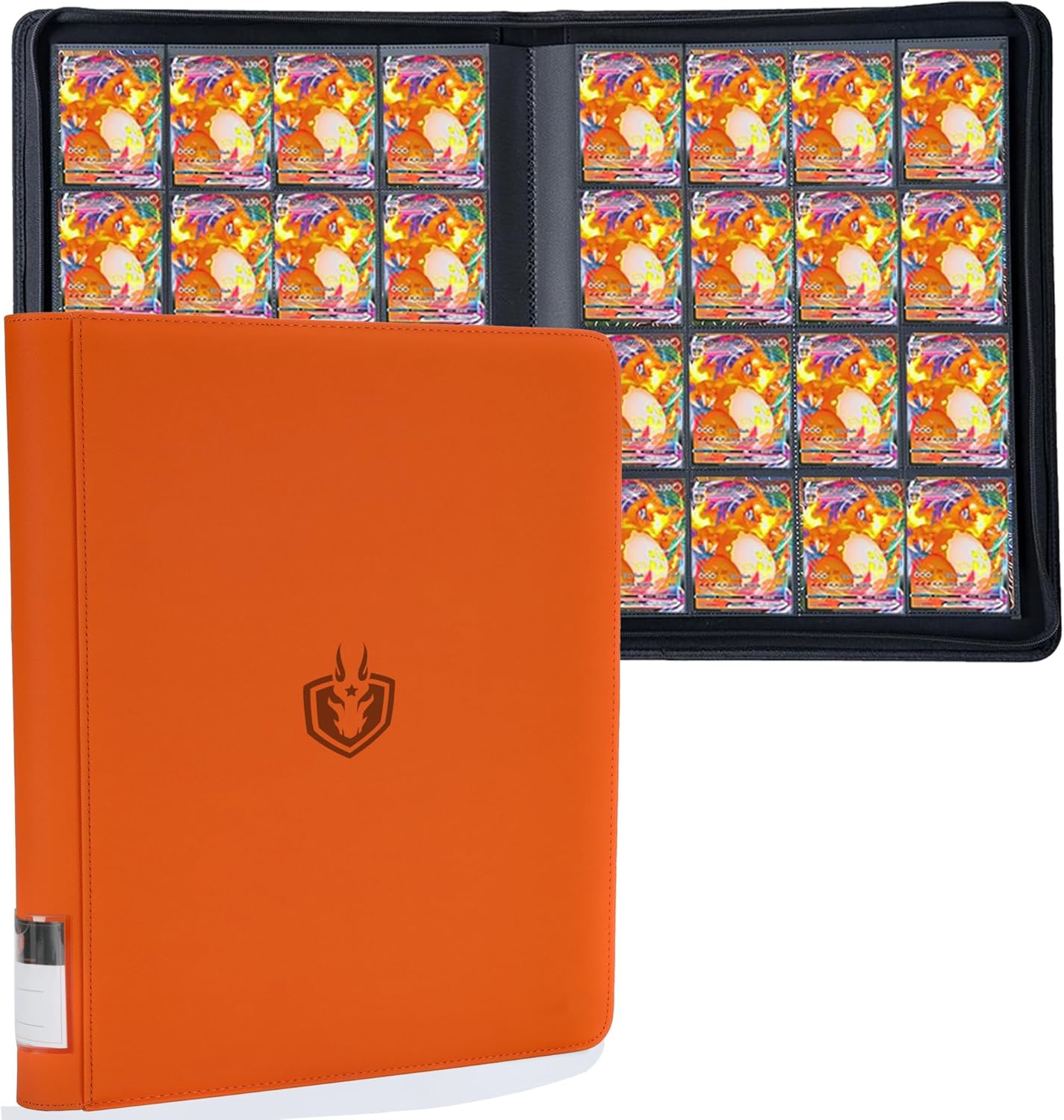 Premium-SV 1024 Pockets Card Binder,Label Design,16 Pocket Trading Card Zipper Binder, Ringless Side Loading Trading Card Album, Folder for TCG,MTG,Sports other Cards -Orange
