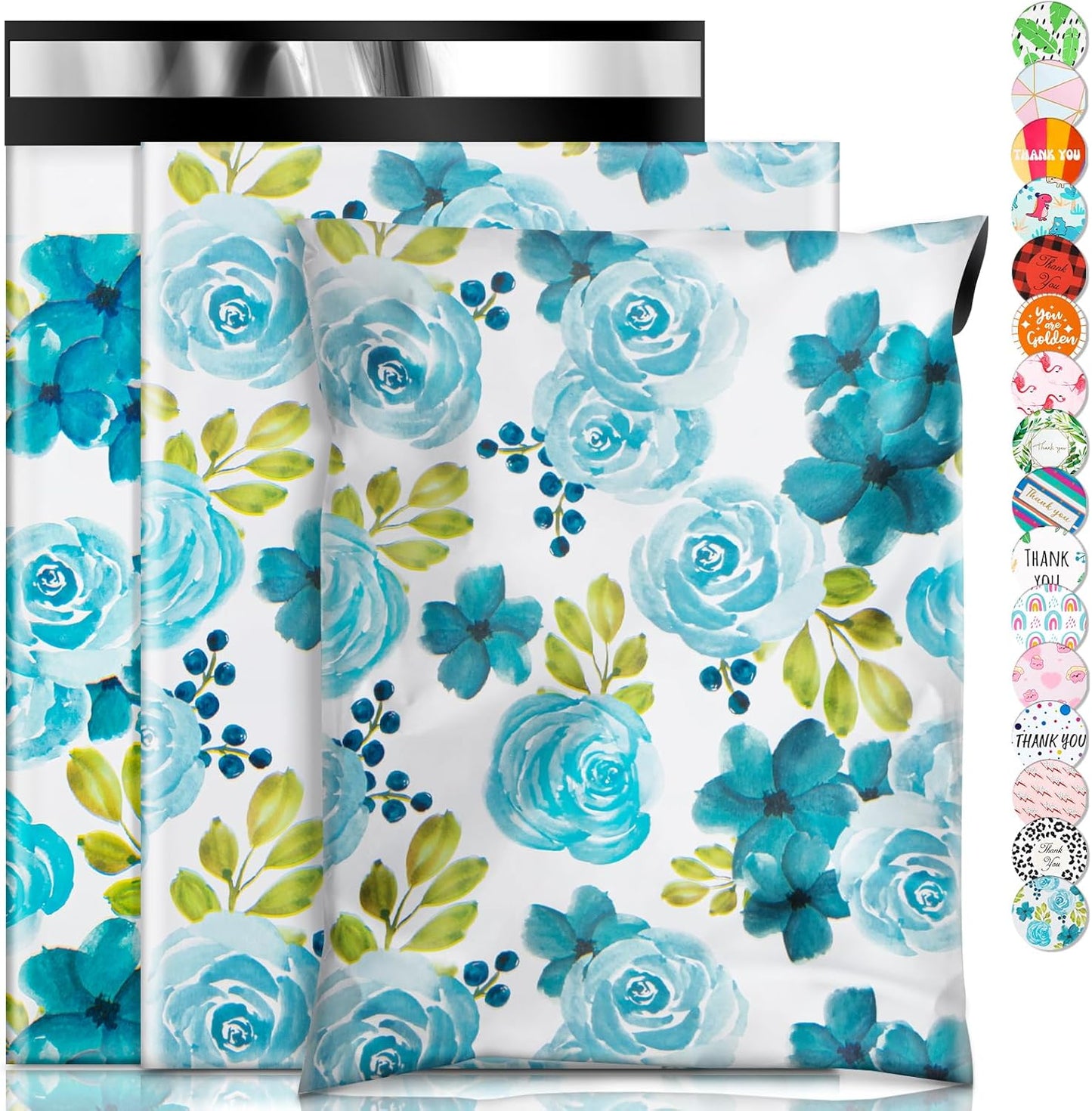 Oududianzi Poly Mailers 10x13, 100PCS Shipping Bags, Mailers Poly Bags, Mailing Envelopes Bags, Polymailer Packaging Bags for Small Business - Blue Rose