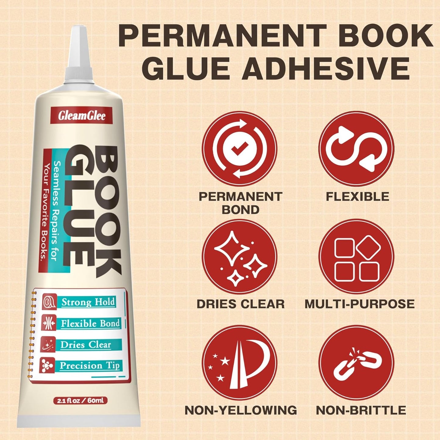 Book Glue, Dries Clear & Flexible Book Binding Glue Adhesive, Used for Bookbinding and Book Repair, Book Nook, Framing, Collages, Paper Art and Crafts - 60ml