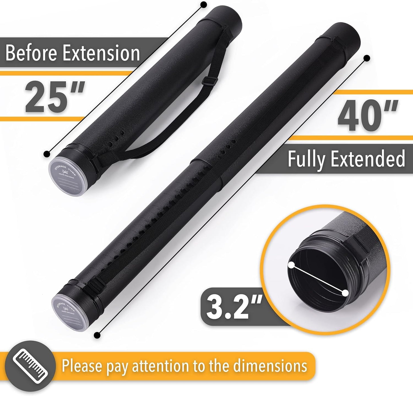 Mr. Pen- Poster Tube, 25" to 40", Extendable Poster Tube with Strap, Poster Carrying Case