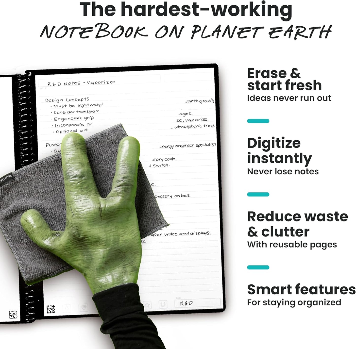 Rocketbook New Core Reusable Spiral Notebook, Letter Size 8.5x11, Gray - Lined Pages, App-Connected, Erasable, Durable Cover, Ideal for School, Work, and Creative Projects