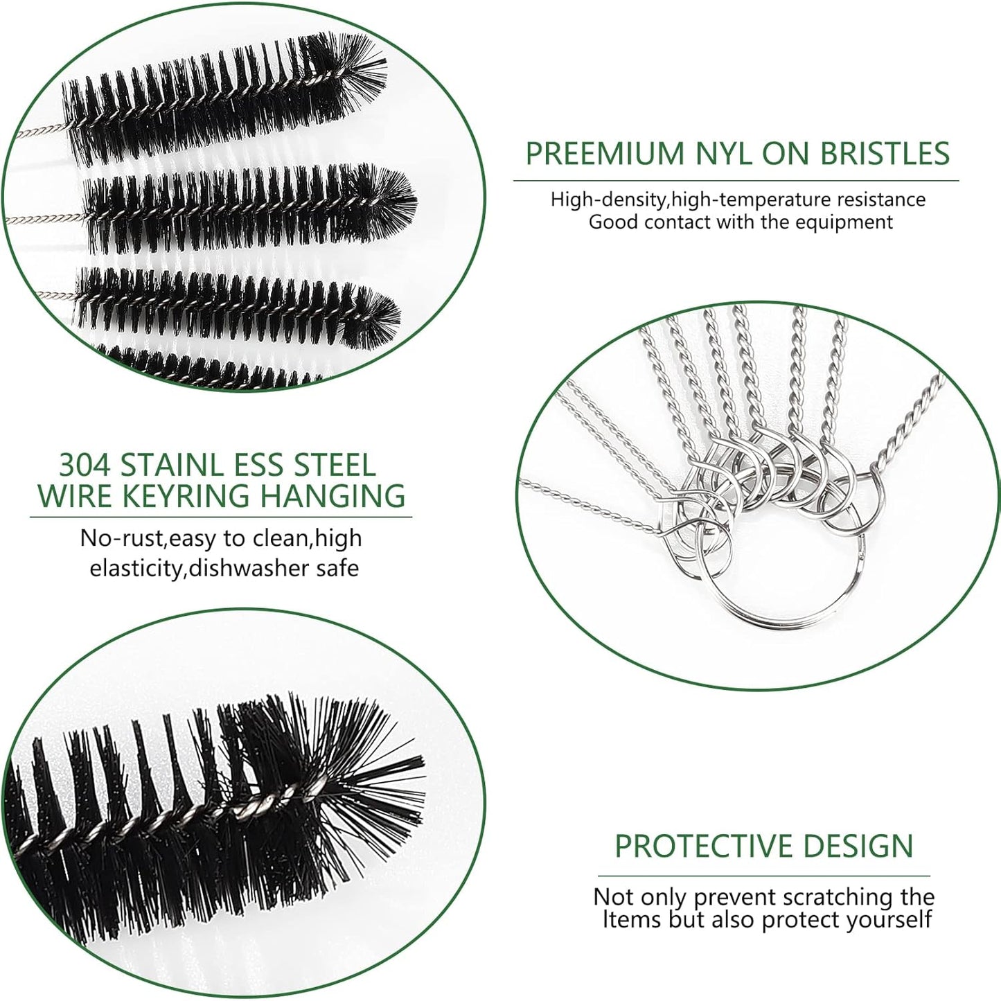 CiaraQ Bottle Cleaning Brushes, 8 Inch Nylon Tube Brush Set, Cleaner for Narrow Neck Bottles Cups with Hook, Set of 13pcs. Black