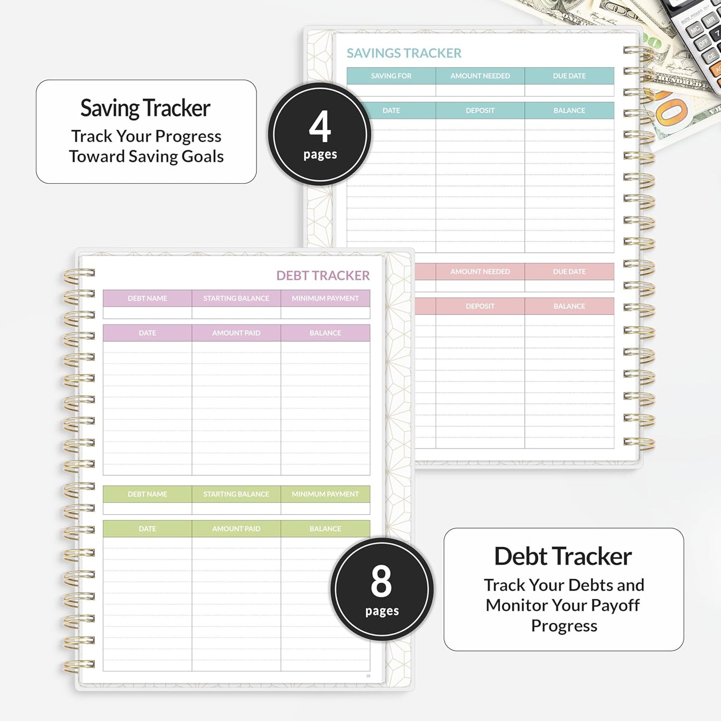 SUNEE Budget Planner - Deluxe Monthly Budget Book with 12-Pockets for Bill Organizer, Undated 12 Month Expense Tracker Notebook & Account Book B5 Size (8" x 10") to Manage Your Finance Planner, Pink