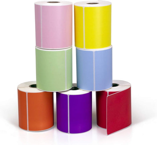 4" X 6" Direct Thermal Perforated Stickers Labels for Shipping Labels, Inventory, and Color Coding - Compatible with Zebra, Rollo, Godex and More (Rainbow Pack, 7 Rolls)