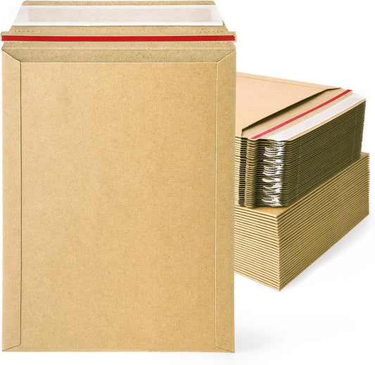 50 Pack 7x9 inch Kraft Rigid Mailer Self Seal Photo Document Mailers, Stay Flat Kraft Cardboard Envelopes Photography Mailers for CD, Photos, Document