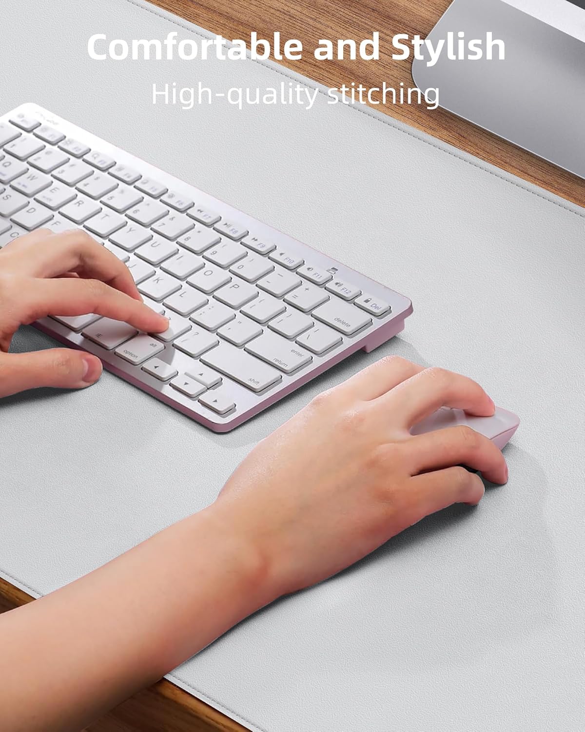 PU Leather Desk Mat Protector - 36"x17" Large Non-Slip Office Desk Pad, Waterproof Keyboard & Mouse Pad, Premium Workstation Cover for Home & Office (Ivory White)