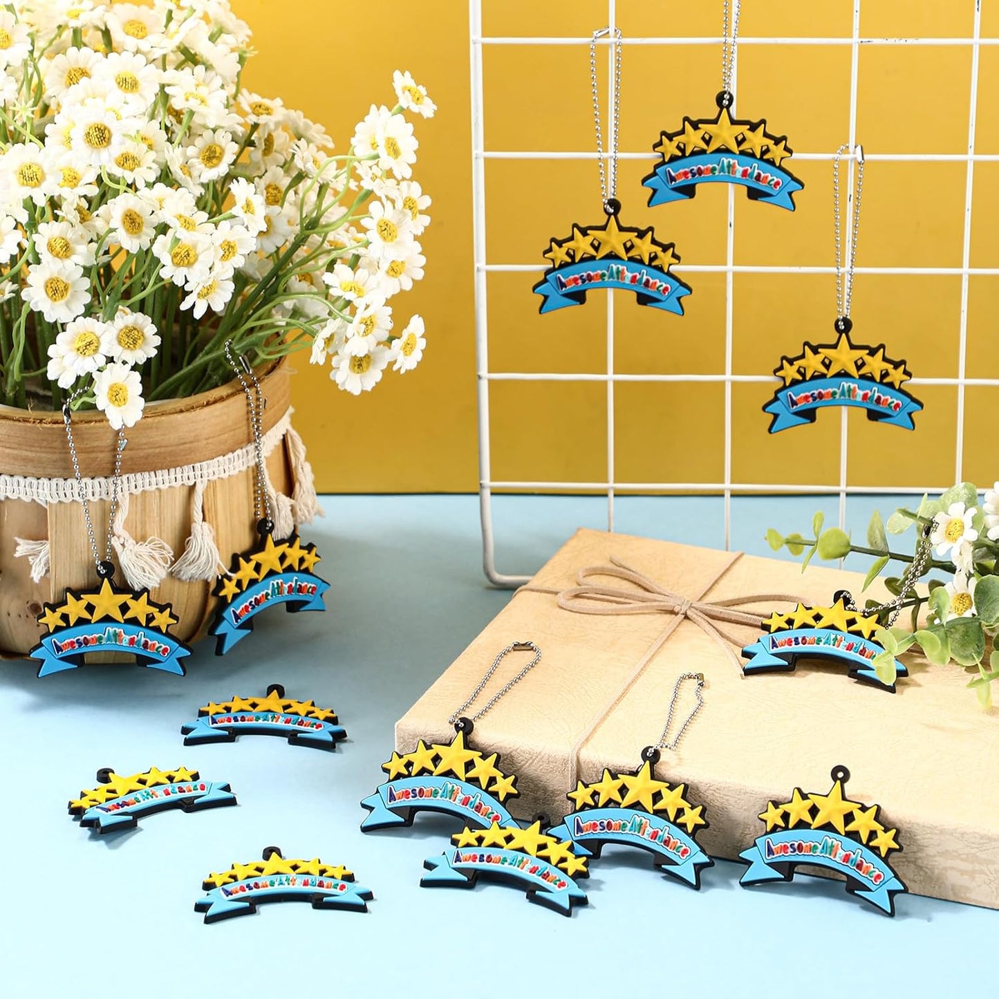 300 Pcs Awesome Attendance Silicone Tags with Chains, Motivational Brag Awards for Students, Classroom Incentives, Teacher Rewards, Reading Competition Prizes, Wearable Encouragement Gifts