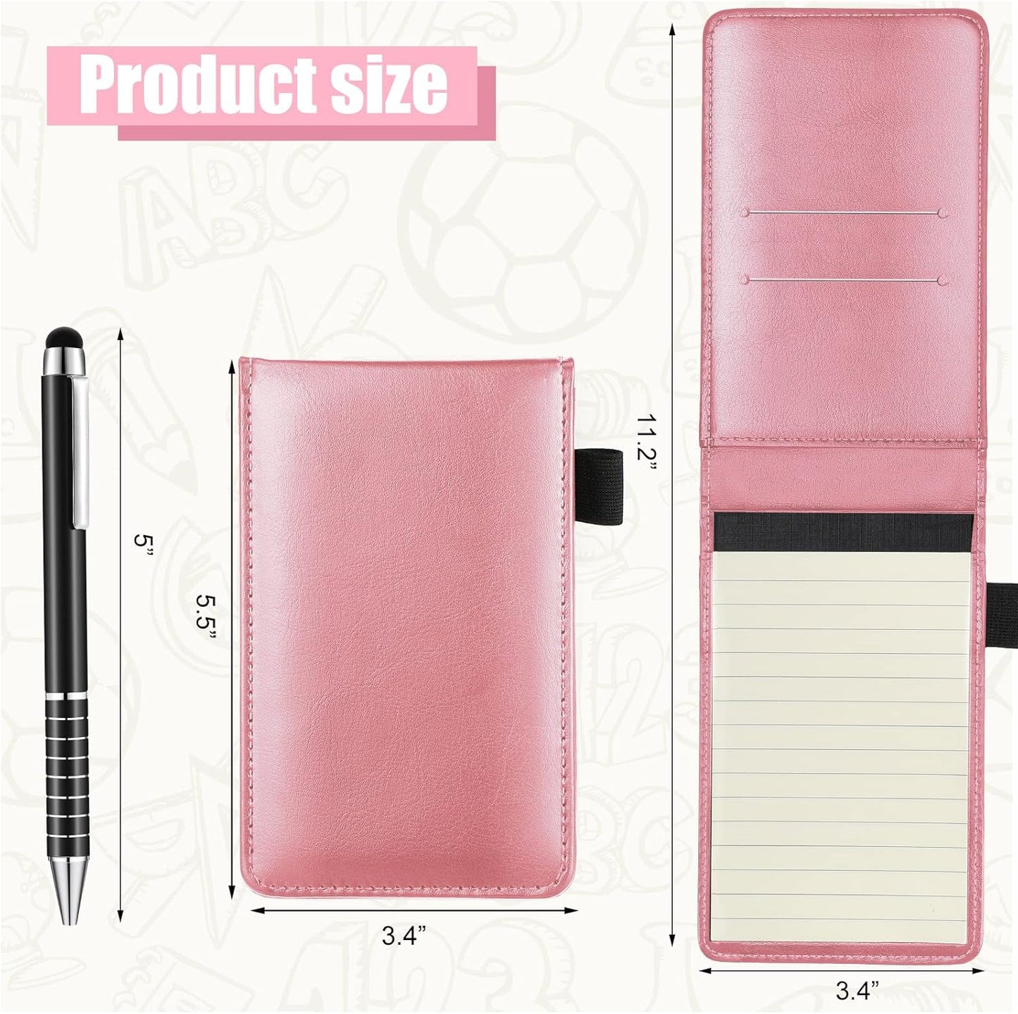 Outus 10 Pcs Pocket Notebook with Pen Set Included Mini Pocket Notepad Holder with 50 Lined Sheets, Metal Pen, 8 Pcs 3 x 5 Inch Memo Book Refills, 30 Lined Paper Per Note Pad (Pink)