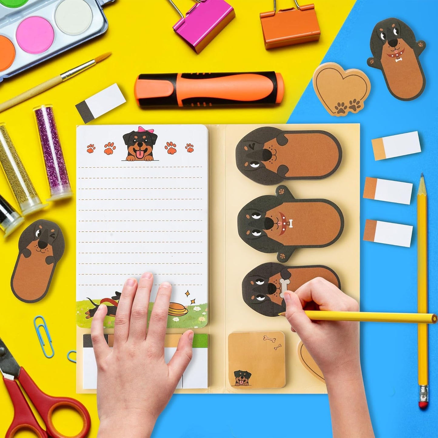 Xqumoi I Just Really Like Dachshund Sticky Notes Set, 550 Sheets Cute Cartoon Dachshund Self-Stick Notes Pads Animal Divider Tabs Bundle Writing Memo Pads Back to School Office Supplies Small Gift