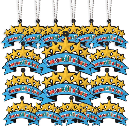 50 Pcs Awesome Attendance Silicone Tags with Chains, Motivational Brag Awards for Students, Classroom Incentives, Teacher Rewards, Reading Competition Prizes, Wearable Encouragement Gifts