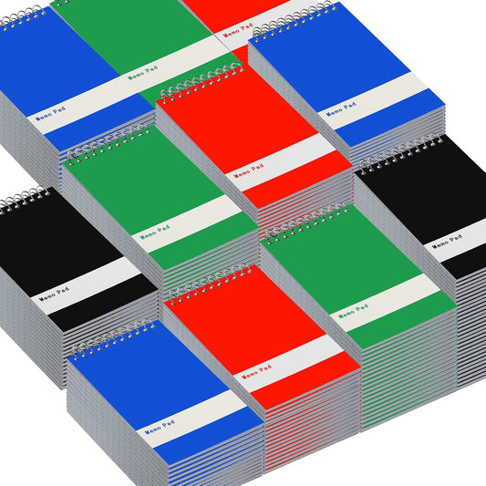 Thenshop 200 Pads Spiral Memo Pads Bulk 3 x 5 Inch Small Pocket Notepad Top Bound Lined 60 Sheets Mini Notebooks for School College Office Home Supplies (Black,Green,Dark Blue,Red)