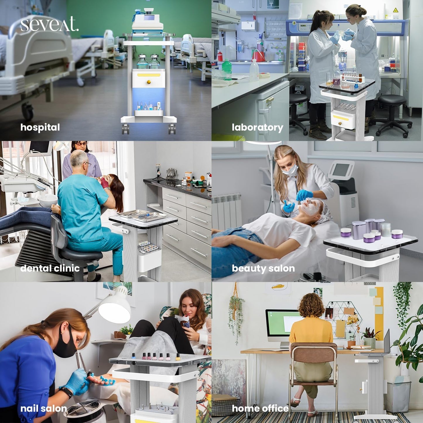 Professional Medical Cart with Drawers, 3 Tier, 198 lbs Capacity, Portable Rolling Trolley for Home, Spa, Hospital, Office, Clinic (White)