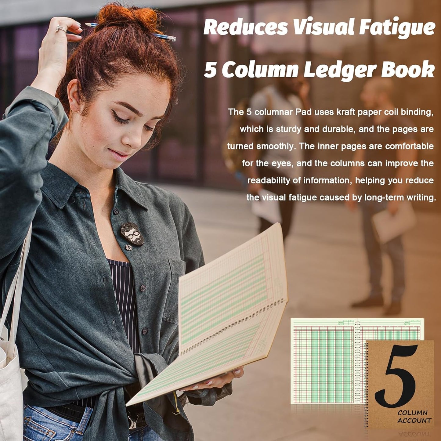 2 PCS 5 Column Ledger Book Accounting Ledger Paper Analysis Pad Financial Accounting Ledger 5 Column 8.5 * 11 Inches Log Book 5 Column 100 Pages for Bookkeeping Personal Use and Small Business
