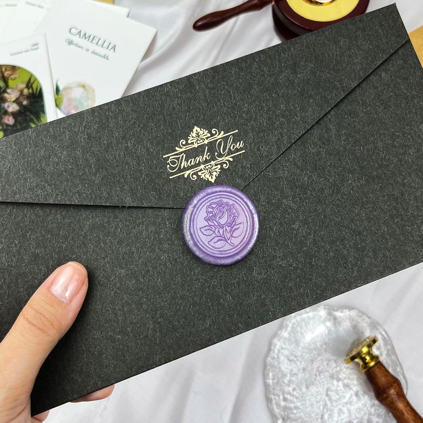 50pcs Purple Metal Vintage Wax Seal Stickers, Waterproof, Self Adhesive, for Wedding Invitations, Envelope, Gift Wrap, Christmas