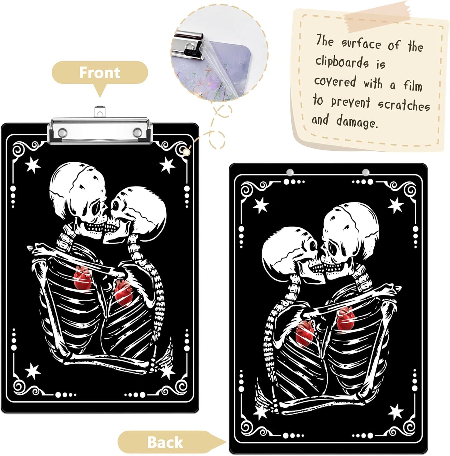 Skull Valentine's Day Plastic Clipboards,Decorative Plastic Acrylic Clipboard for Teacher Social Worker Students Office Supplies 8 * 12