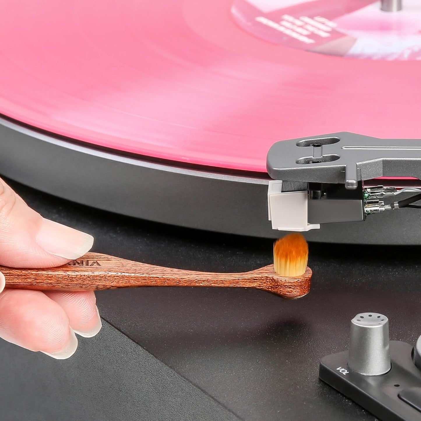 Turntable Stylus Brush by Vinyl Supply Co. - 100% All-Natural Wood Vinyl Brush - Goat Hair Vinyl Record Brush - Stylus Brush Cleaner for Needles and Cartridges (Stylus Brush)