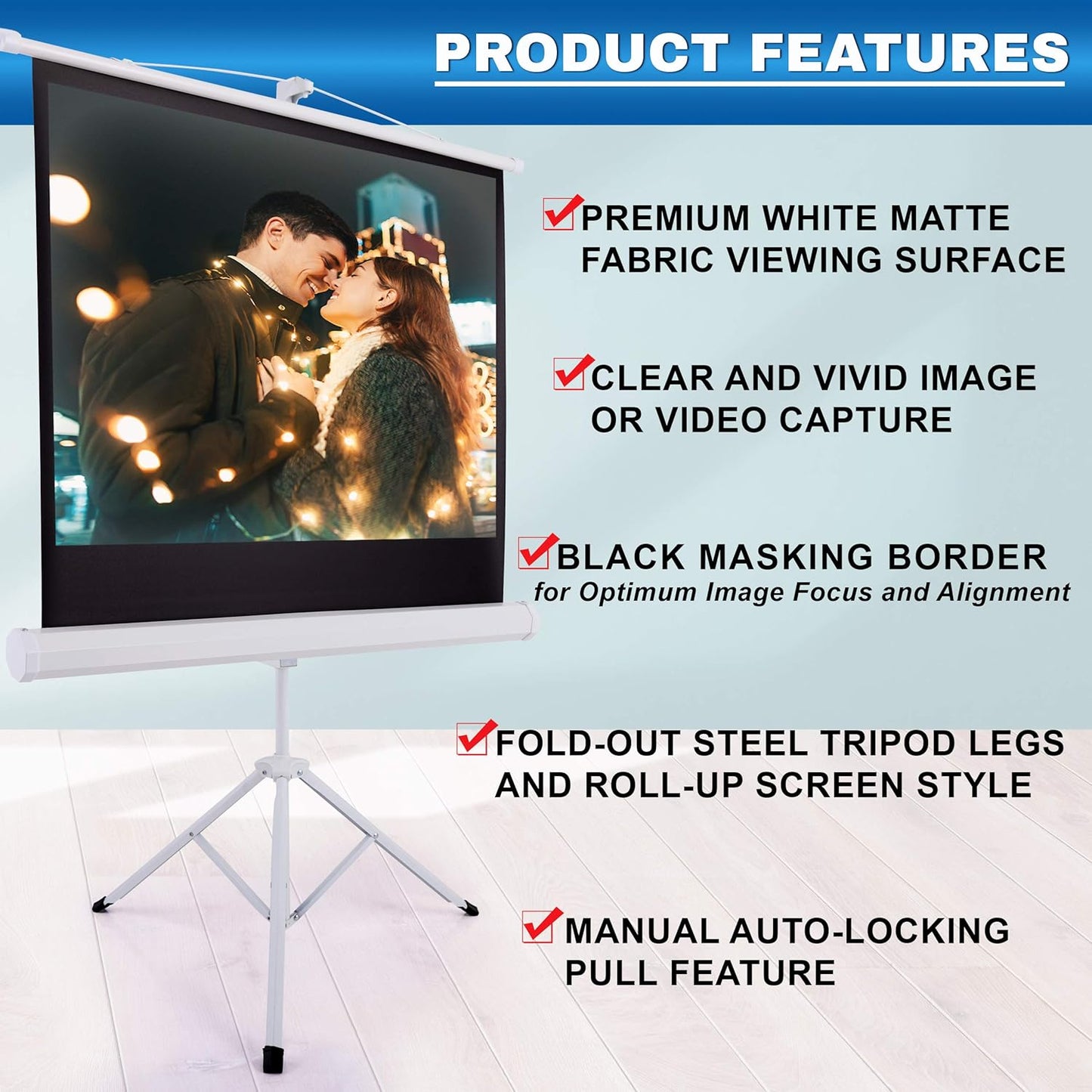 Pyle 40-Inch Portable Projector Screen with Tripod Stand - Lightweight and Durable Movie Projector Screen, Easy Pull Setup, 4:3 Aspect Ratio, Perfect for Indoor/Outdoor Use, Schools & Conferences