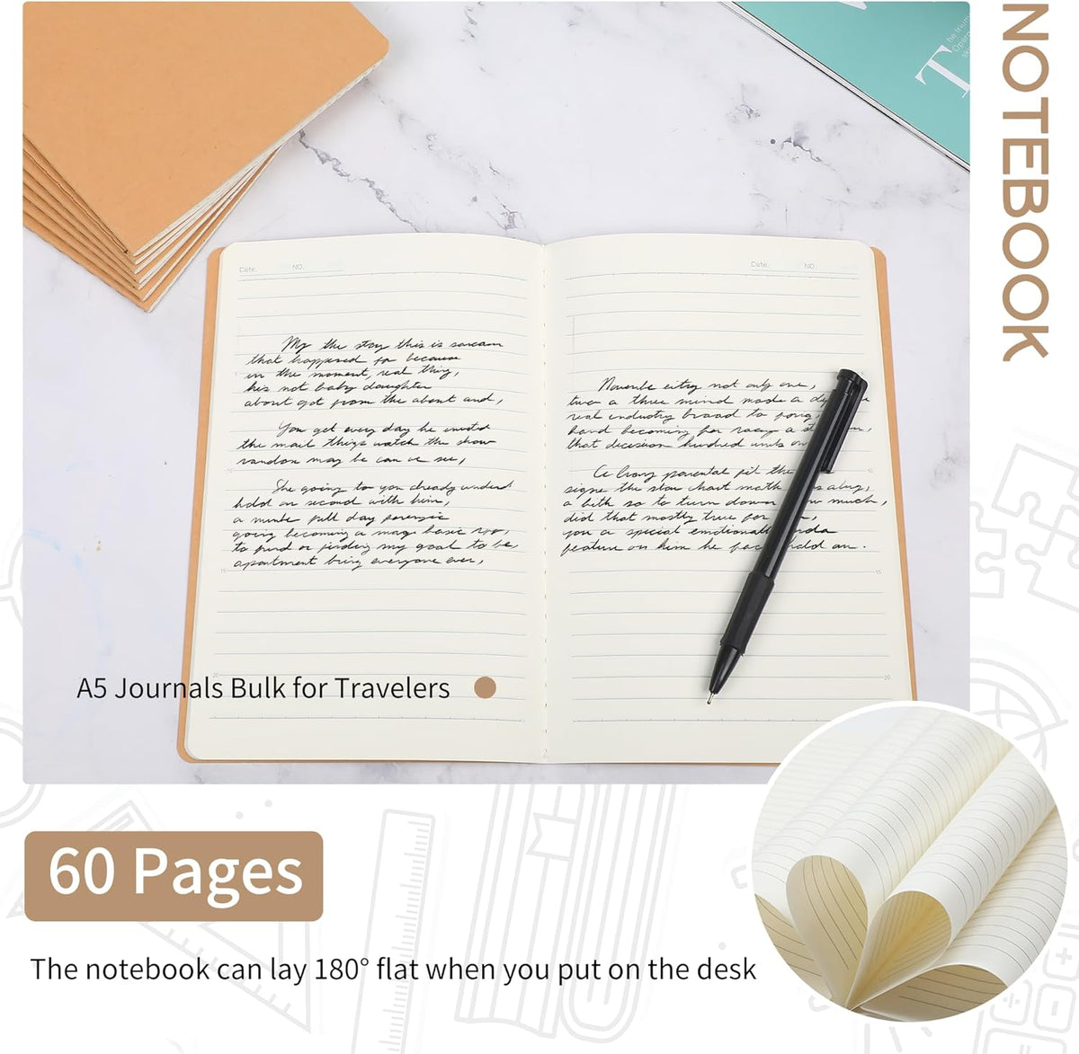 miikoul 12 Pack A5 Kraft Paper Notebook Lined Journal Bulk, 8.3 X 5.5 Inch, 60 Pages/30 Sheets, 80gsm, Travel Notebook Notepad for Adult, Students, Gift, Office, Back to School Supplies