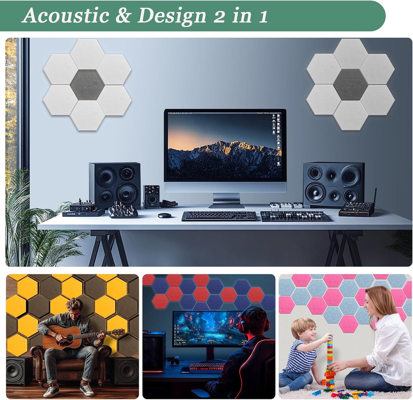 Hexagonal Acoustic Panels-12 Pack High-Density Sound Absorbing Panels 12"X10"X0.4" for Enhanced Noise Reduction, DIY Design, Idea for Studios, Offices, and Home Theaters(Orange)