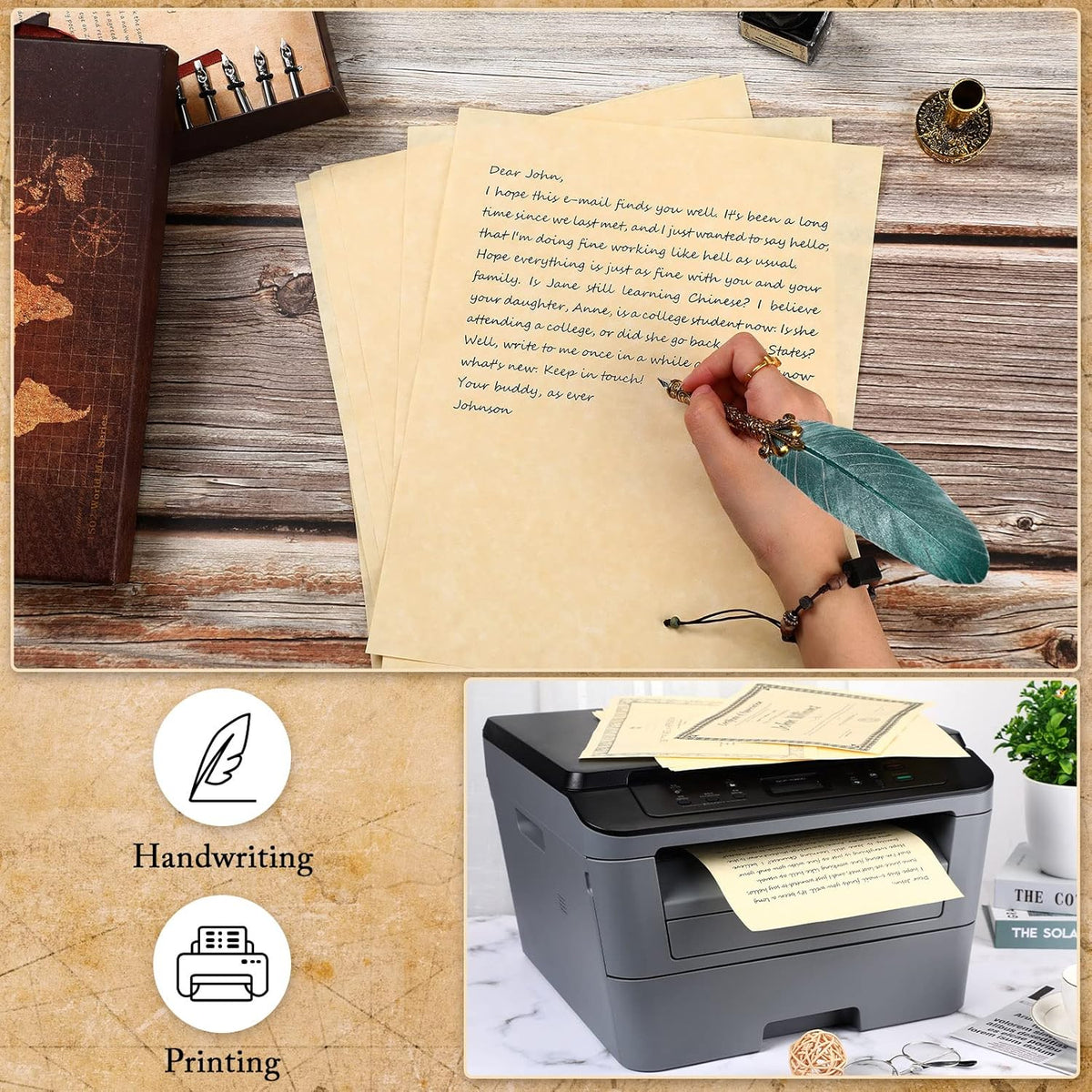 Epakh 300 Pcs Old Age Parchment Paper 8.5 x 11 Inch Standard Letter Vintage Colored Old Parchment Double Side Printing Paper (Light Beige)
