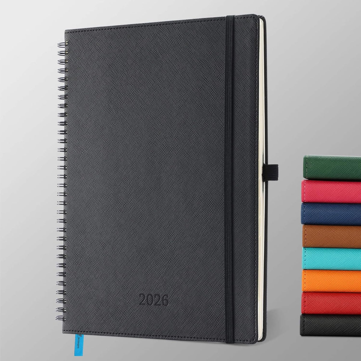 Planner 2026 Daily Weekly and Monthly,11.5"x8.5",12 Months Spiral Bound Calendar Agenda with Self-adhesive Pen Holder,2026 Appointment Book with Vegan Leather Soft Cover,Black