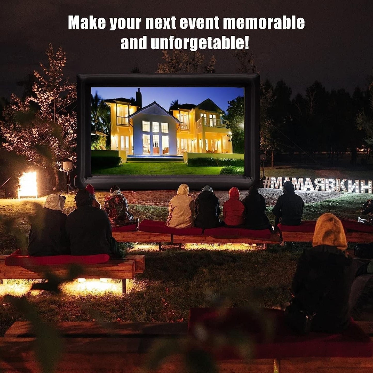 Inflatable Projector Screen, 20FT Portable Blow Up Outside Projector Screen, Front & Rear Projection, with Rope, Air Blower, Ground Nails and Carry Bag, for Theater/Football/Backyard Party