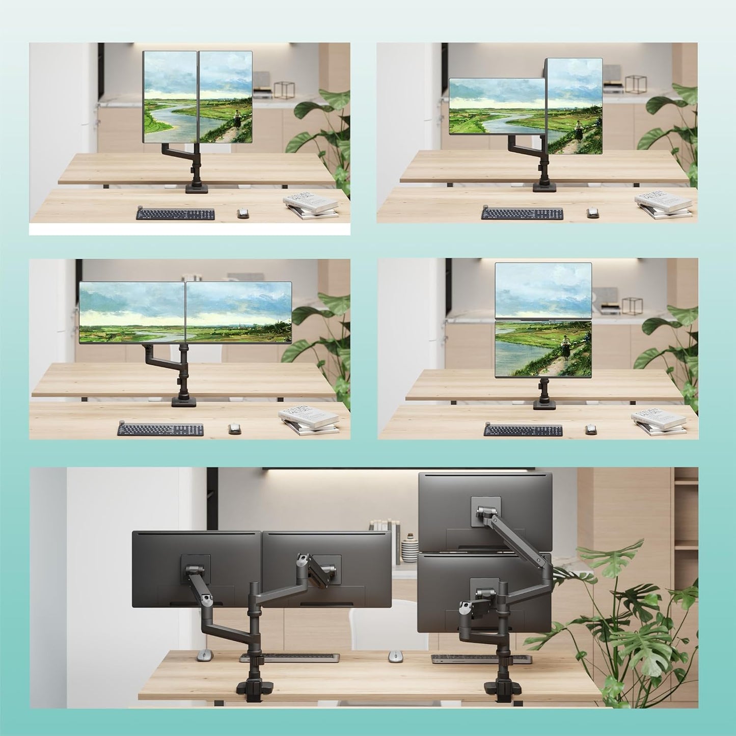 WALI Dual Monitor Arm for 17''-49'' Curved Screens, Ultrawide Monitor Mount for Desk, Heavy Duty Monitor Stand Holds up to 44lbs Each Arm, Max 100x100mm Mounting Holes (GSDM002XL), Black