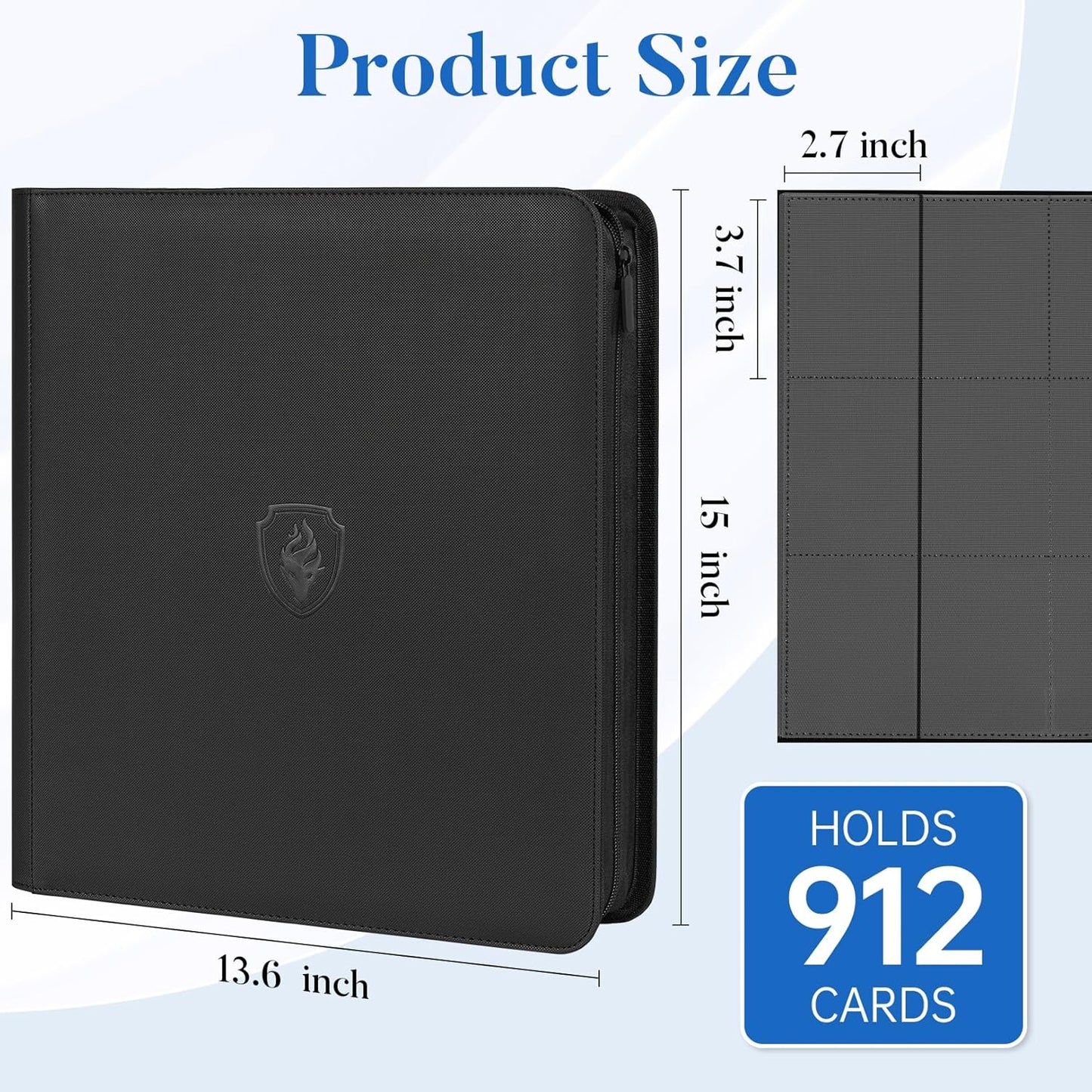 Premium Zip Card Binder 12 Pocket, Fabmaker 912 Pockets Trading Card Binder, PU Zipper Card Collection Album, Sturdy Side-Loading Card Book Holder for MTG, TCG, Game Cards, Sports Cards, Royal Blue