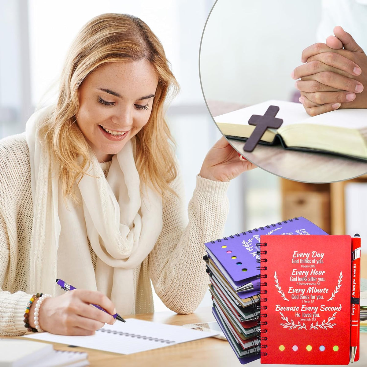 60 Pcs Bulk Christian Gifts Prayer Journal for Woman - 30 Set Religious Notepad with Christian Pen - Bible Notebook - Church Gifts for Inspirational, Bible Study, Devotions (Colorful)