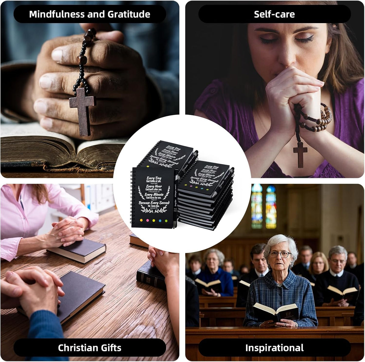 200 Pcs Bulk Christian Gifts Prayer Journal for Woman - 100 Set Religious Notepad with Christian Pen - Bible Notebook - Church Gifts for Inspirational, Bible Study, Devotions (Black)