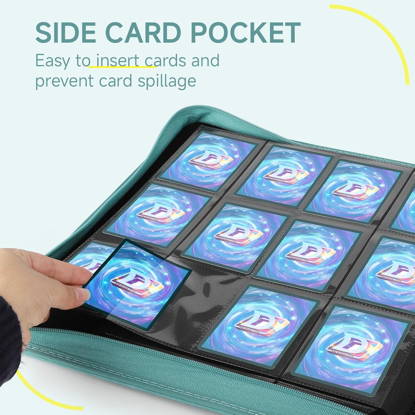 Trading Card Binder with Zip,12 Pockets Card Binder,720 Double Sided Pocket Card Collection Binder,Card Album Card Folder for MTG,TCG,Sports Cards,Game Cards,Green