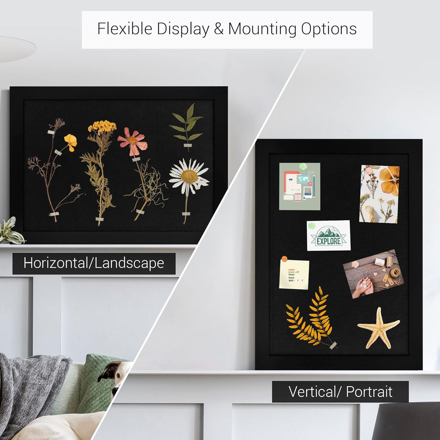 Board2by 2-Pack Farmhouse Linen Cork Bulletin Board, Black Frame 30" x 20" Corkboard, Office Board for Wall Decor, Wall Mounted Pin Board Picture Board with 40 Pushpins for School, Home & Office