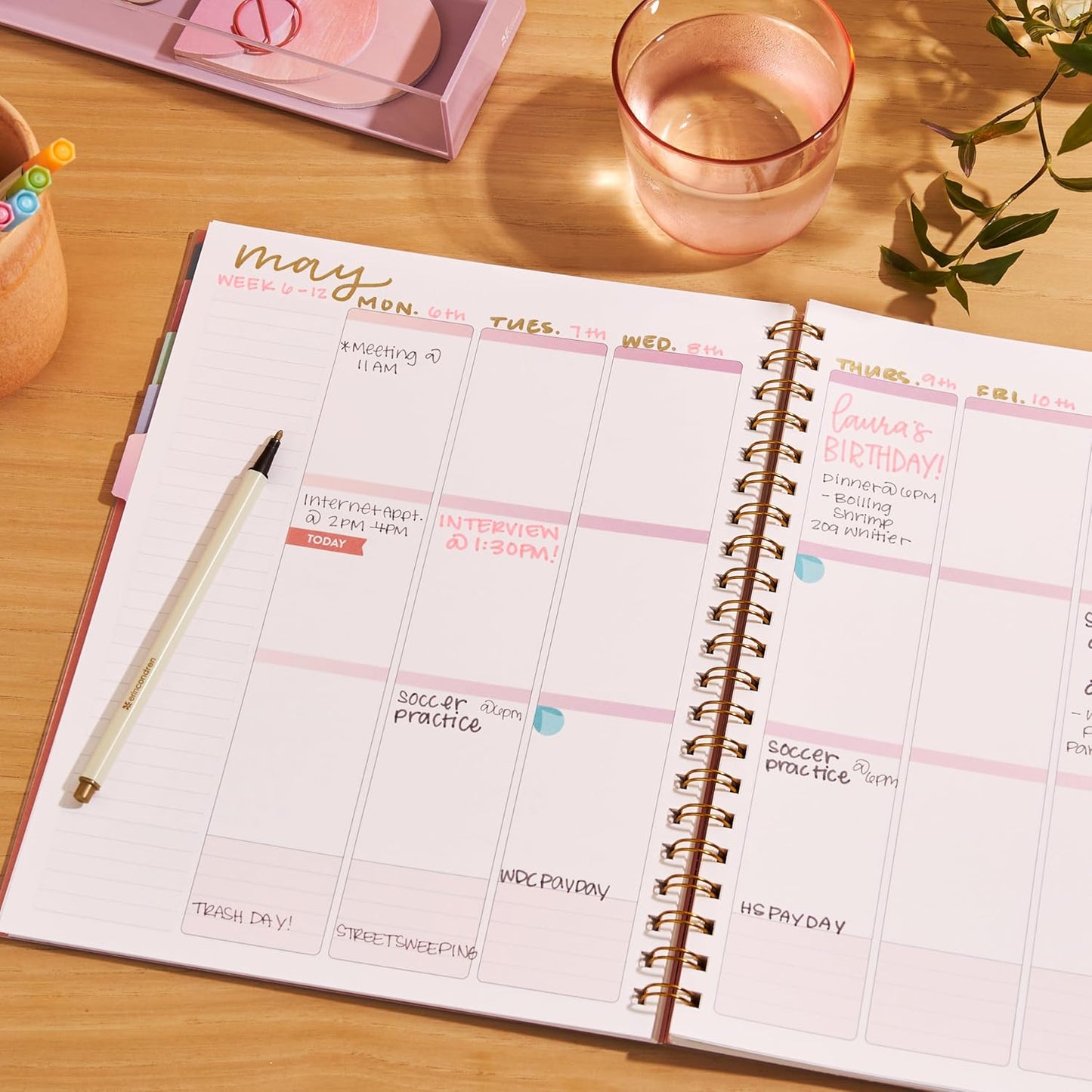 Inspired by Erin Condren Large Undated Planner, 12-Month Customizable Weekly and Monthly Layout, 9" x 11" Size, Premium 100gsm Paper, Includes Stickers and Pocket Folder