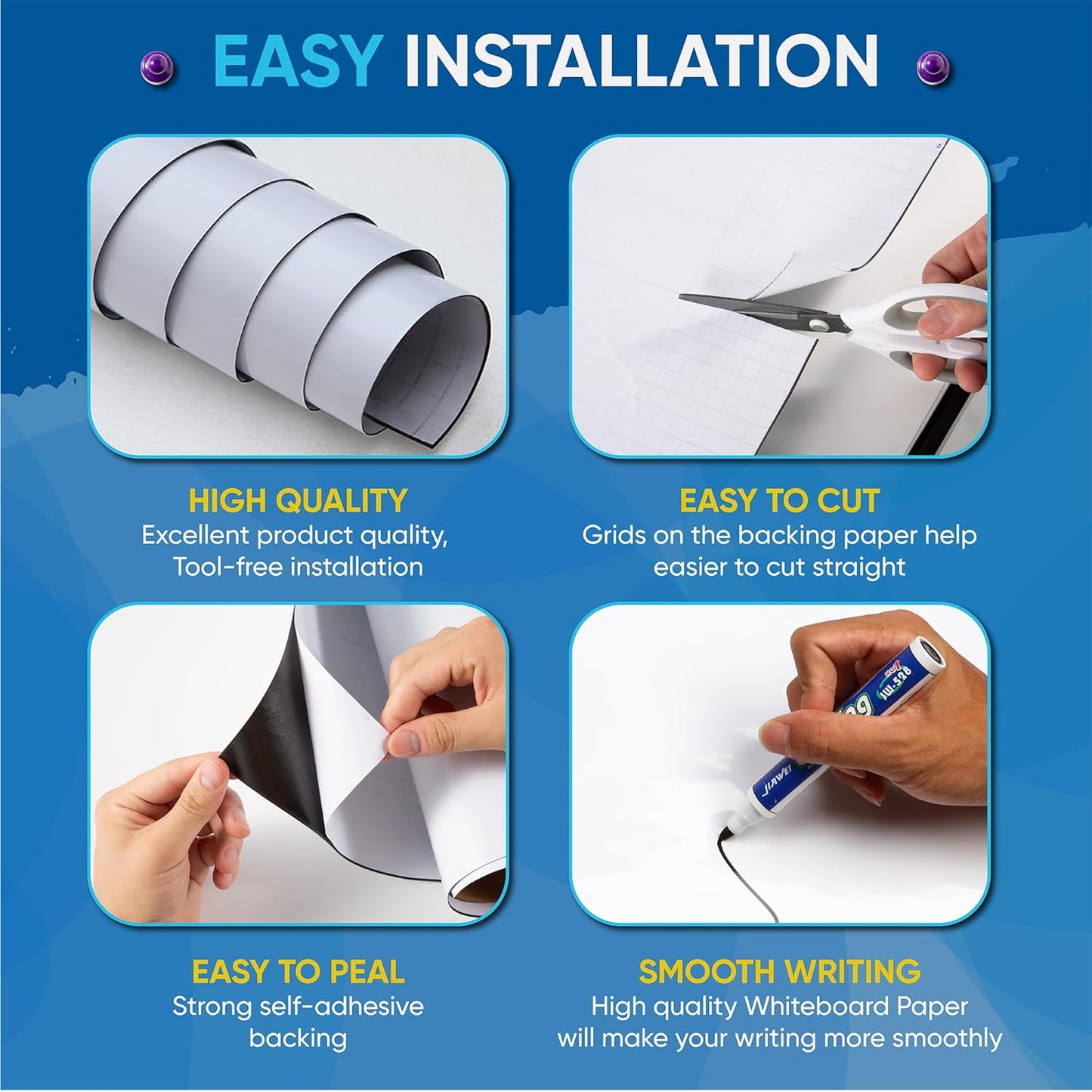 2-Pack, 39" x 18" Magnetic Whiteboard Contact Paper, Adhesive & No Ghosting Magnetic Dry Erase White Board Sticker for Wall Ideal for Playroom Home Office