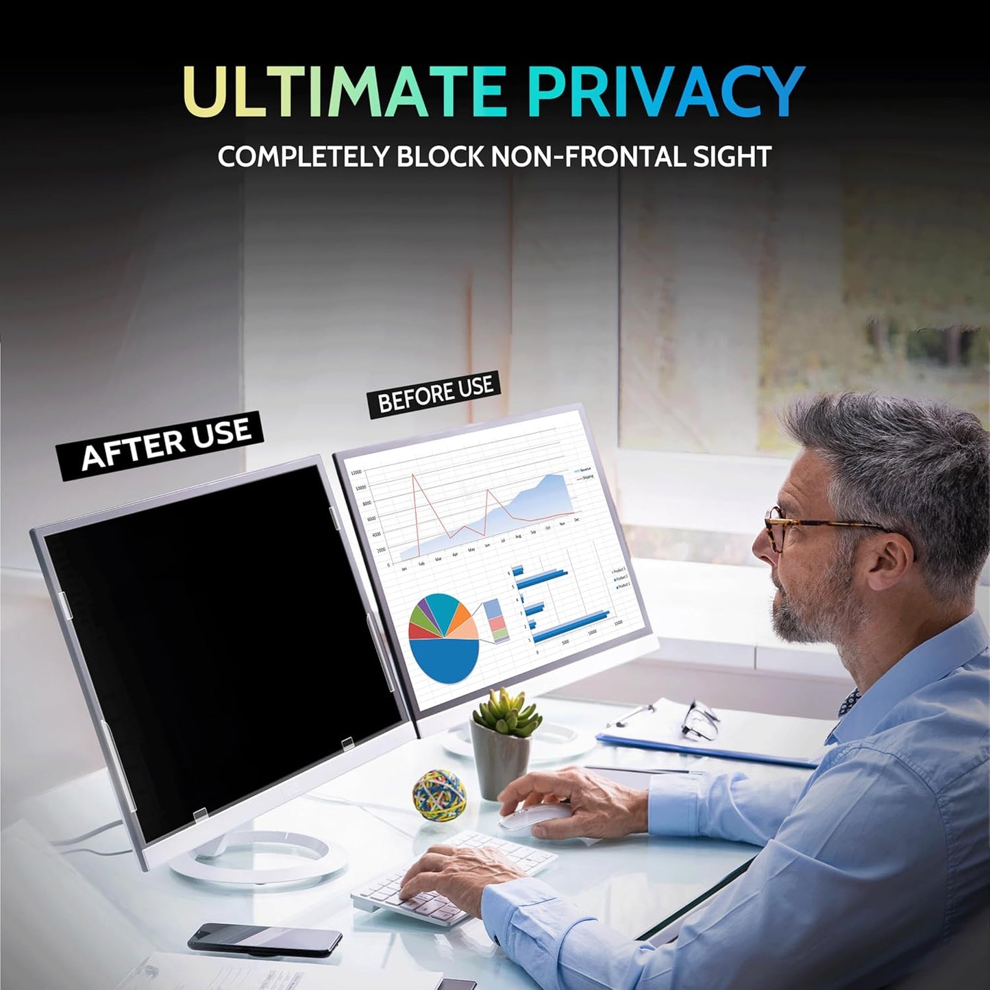 [2 Pack] 31.5 Inch Privacy Screen for Computer Monitor 16:9 Aspect Ratio, Eye Protection Anti Blue Light Glare Shield, 31.5inch Removable Black Blackout Anti Spy Desktop Security Private Filter
