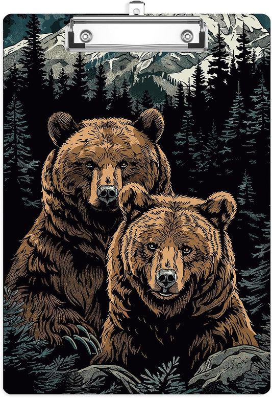 Mountain Bear Plastic Clipboards,Cute Fashion Clipboard Decorative 8.5" x 12.5"Standard A4 Size Clipboards,Acrylic Clipboard for Teacher,Social Worker,Students,Nurse,Office Supplies