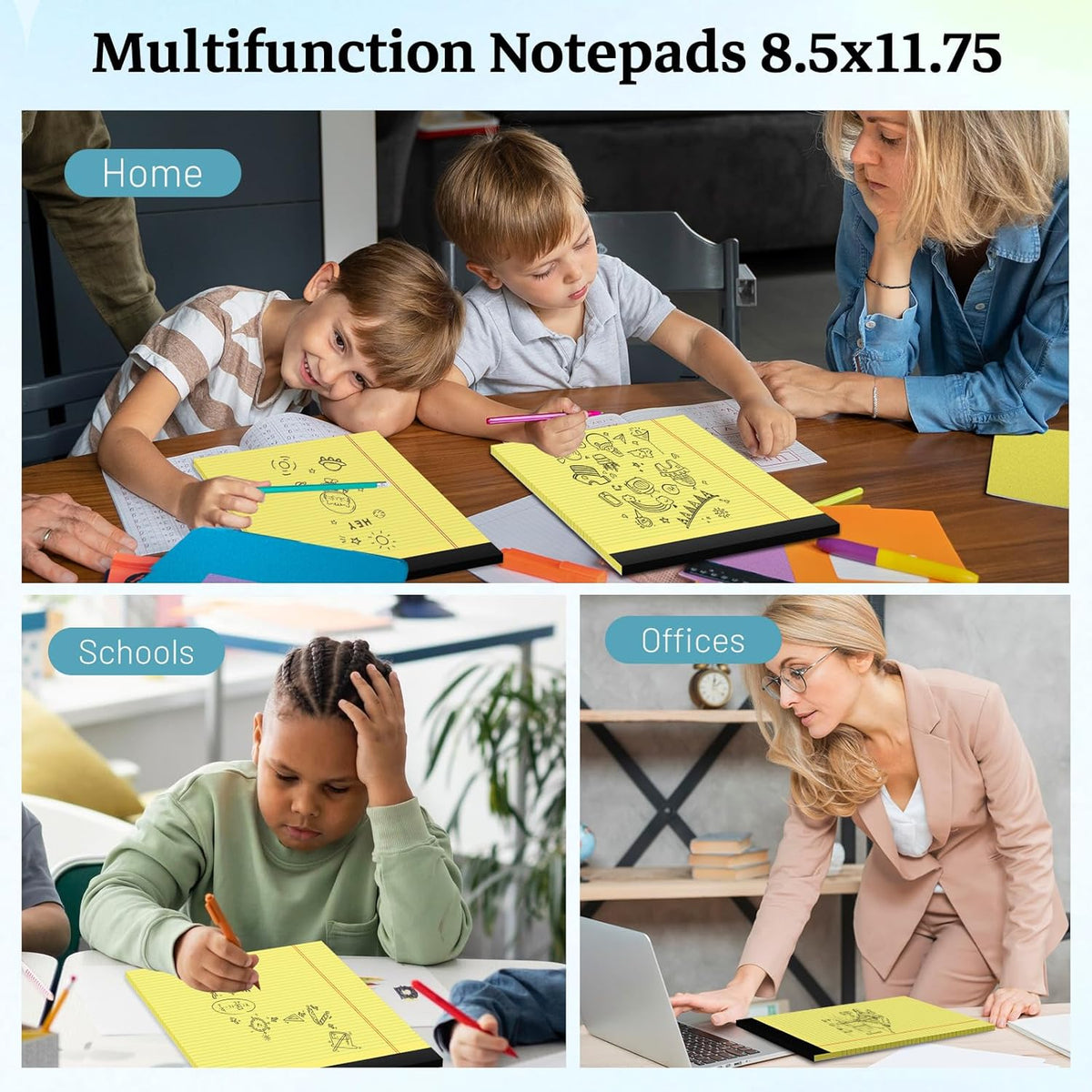 Yellow Legal Pad, 8.5 x 11 College Ruled Notepad, 12 Pack Legal Notepads 8.5 x 11 Writing Pads, 30 Sheets Per Note Pad, Micro Perforated Lined Paper 8.5 x 11 for Work Study Daily Note Taking List