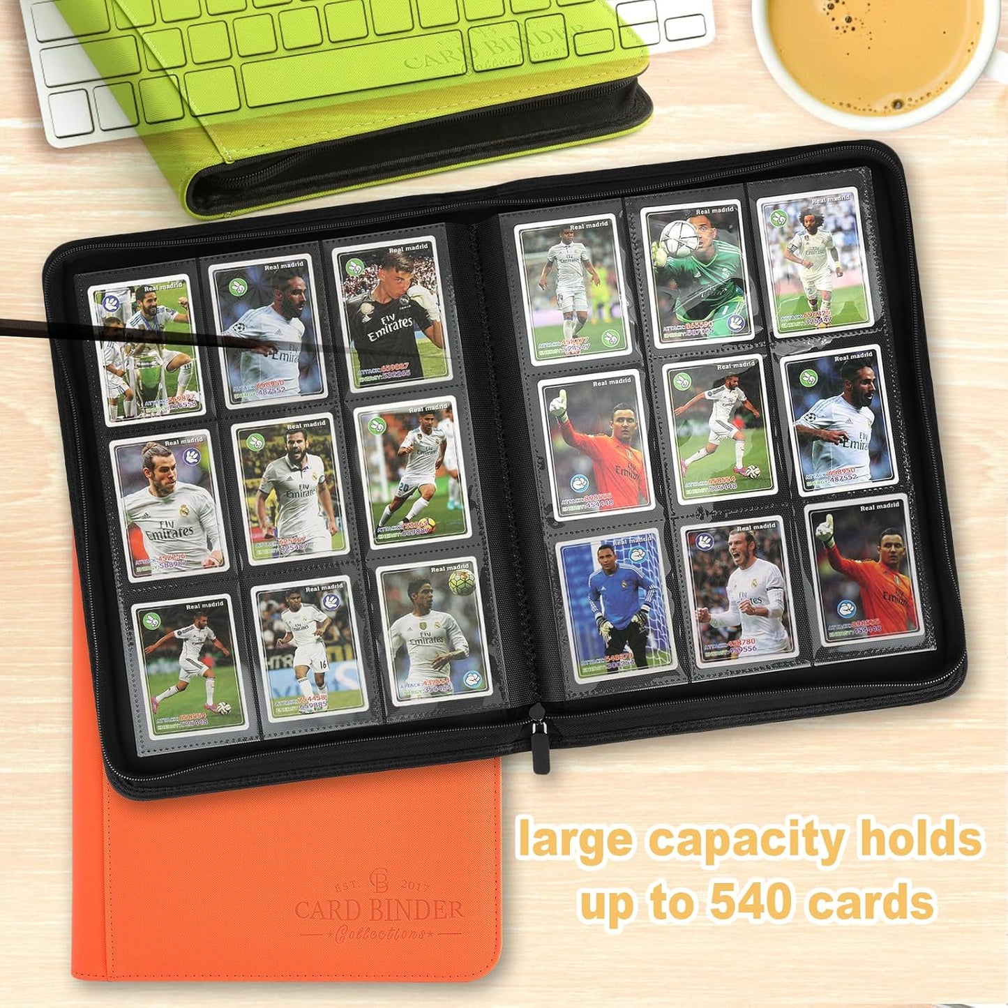 9 Pockets Card Binder,Premium Zip Trading Card Binder,540 Double Sided Pocket PU Collection Binder, Collector Album, Card Folder for MTG, TCG, Business Cards.(Hermes Orange)