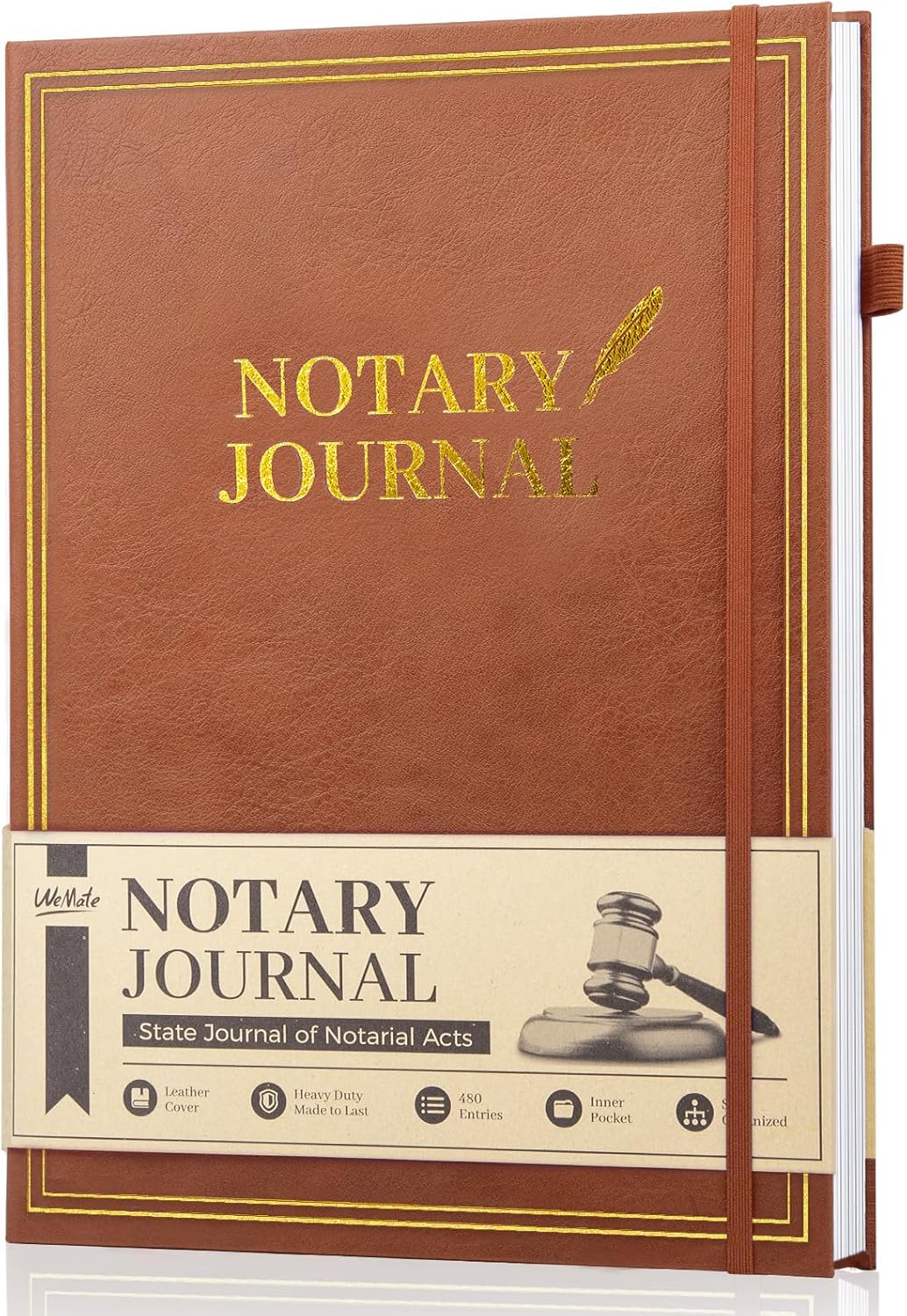 WEMATE Notary Journal Log Book with 480 Record Entries, 12″x8.5″ Hardcover Notary Book - 120gsm Thick Paper, Notary Supplies with 160 Numbered Pages, Large Capacity for Notarial Records (Brown)